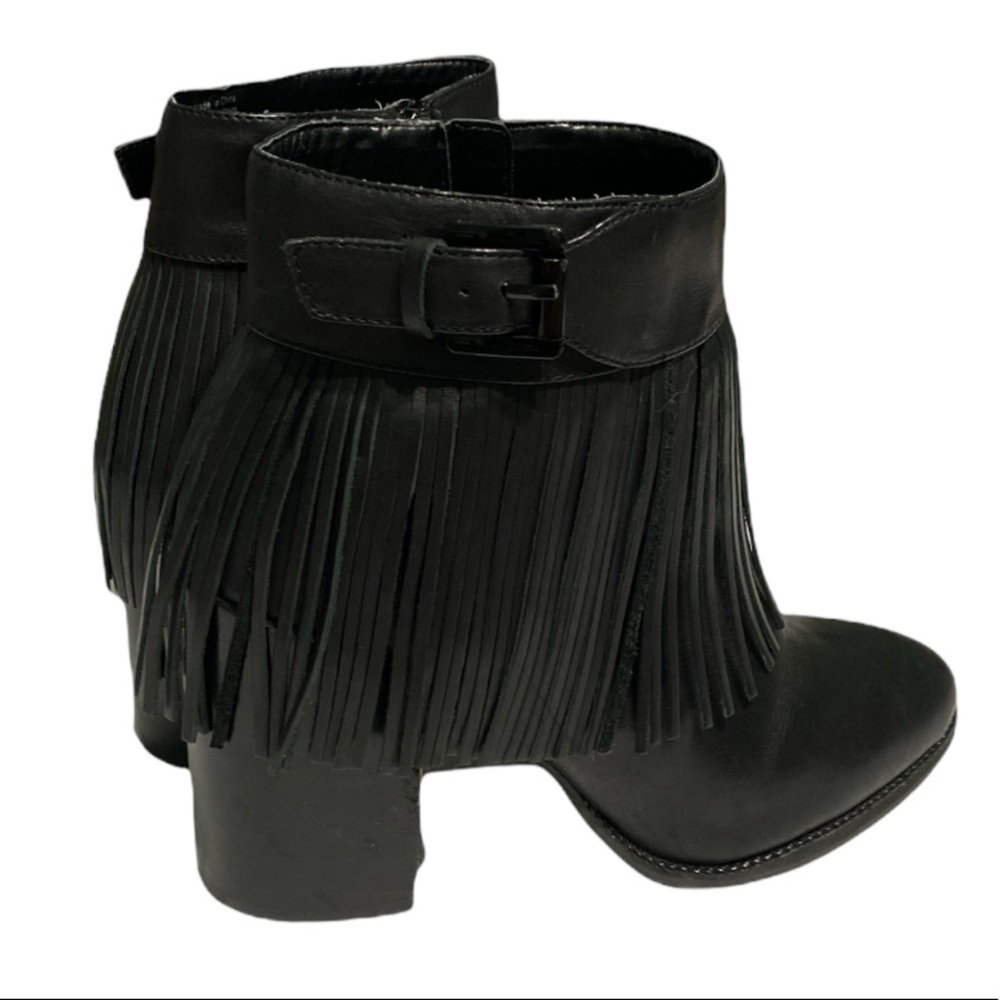 Aldo Thalia black fringe leather heeled boots 8
